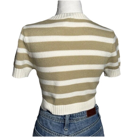 H&M Divided Striped-knit Sweater Cropped/Short Sleeve White/Tan/Women’s/Small - Picture 4 of 9